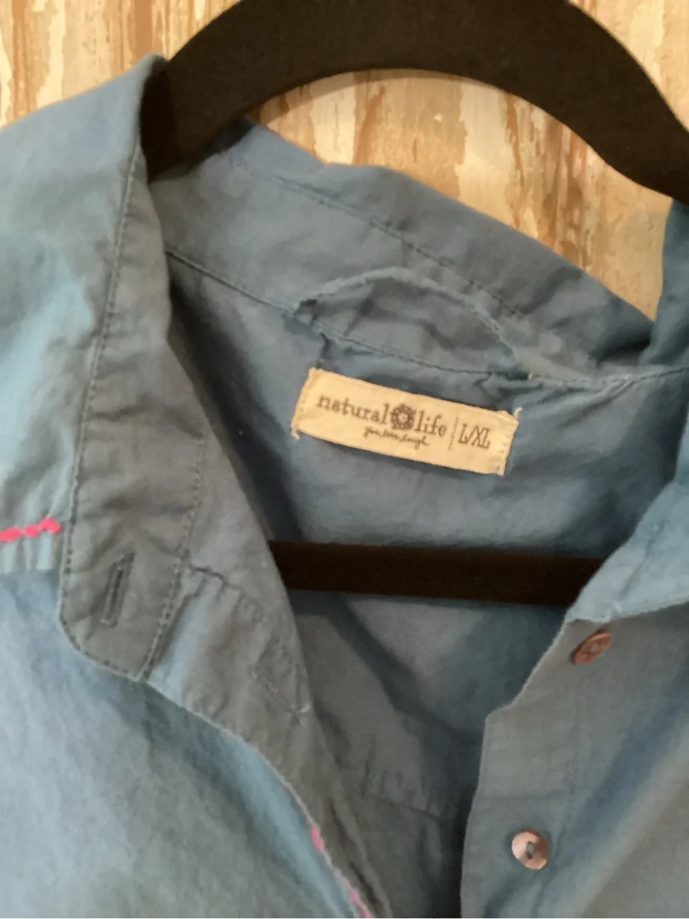 NATURAL LIFE Size Large Lesli Blue Shirt Dress Star Elbow Patch - L/XL - Picture 4 of 10